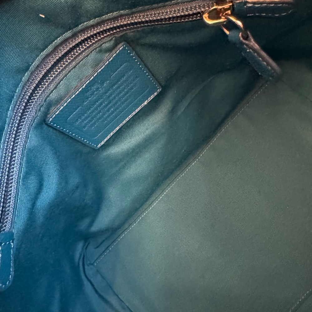 Coach Teal Leather Tote Bag - Picture 5 of 13